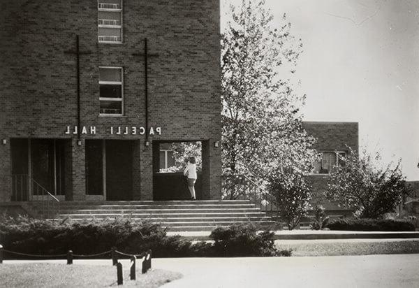 Black and white picture of Pacelli Hall 